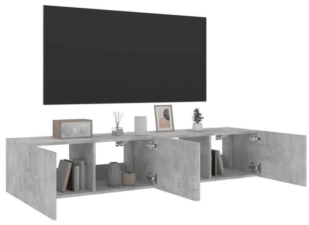 Móveis de parede para TV com luzes LED 2 pcs cinzento cimento