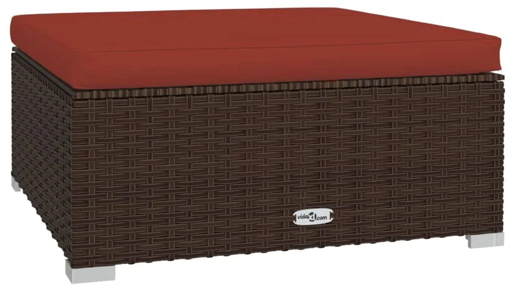 6 pcs conjunto lounge jardim c/ almofadões vime PE castanho