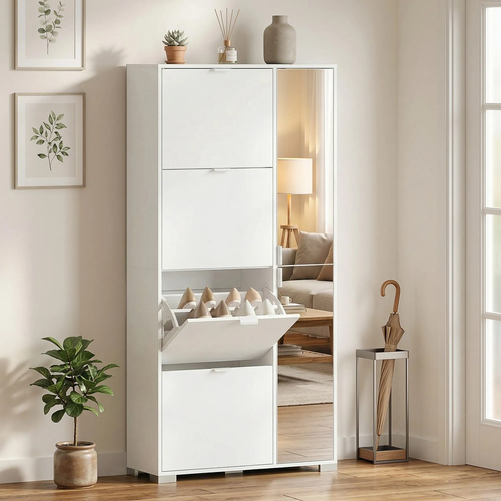 Sapateira, 82 x 30 x 168 cm, 4 Gavetas Basculantes, Branco