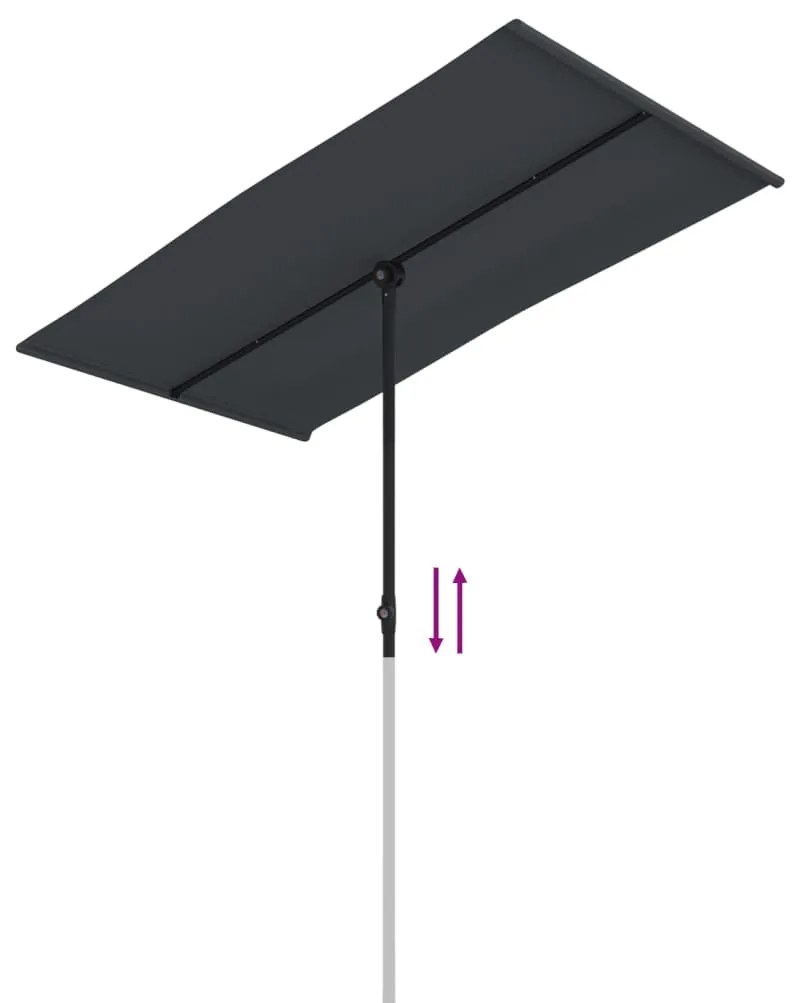 Guarda-sol de jardim com poste de alumínio 180x110 cm preto