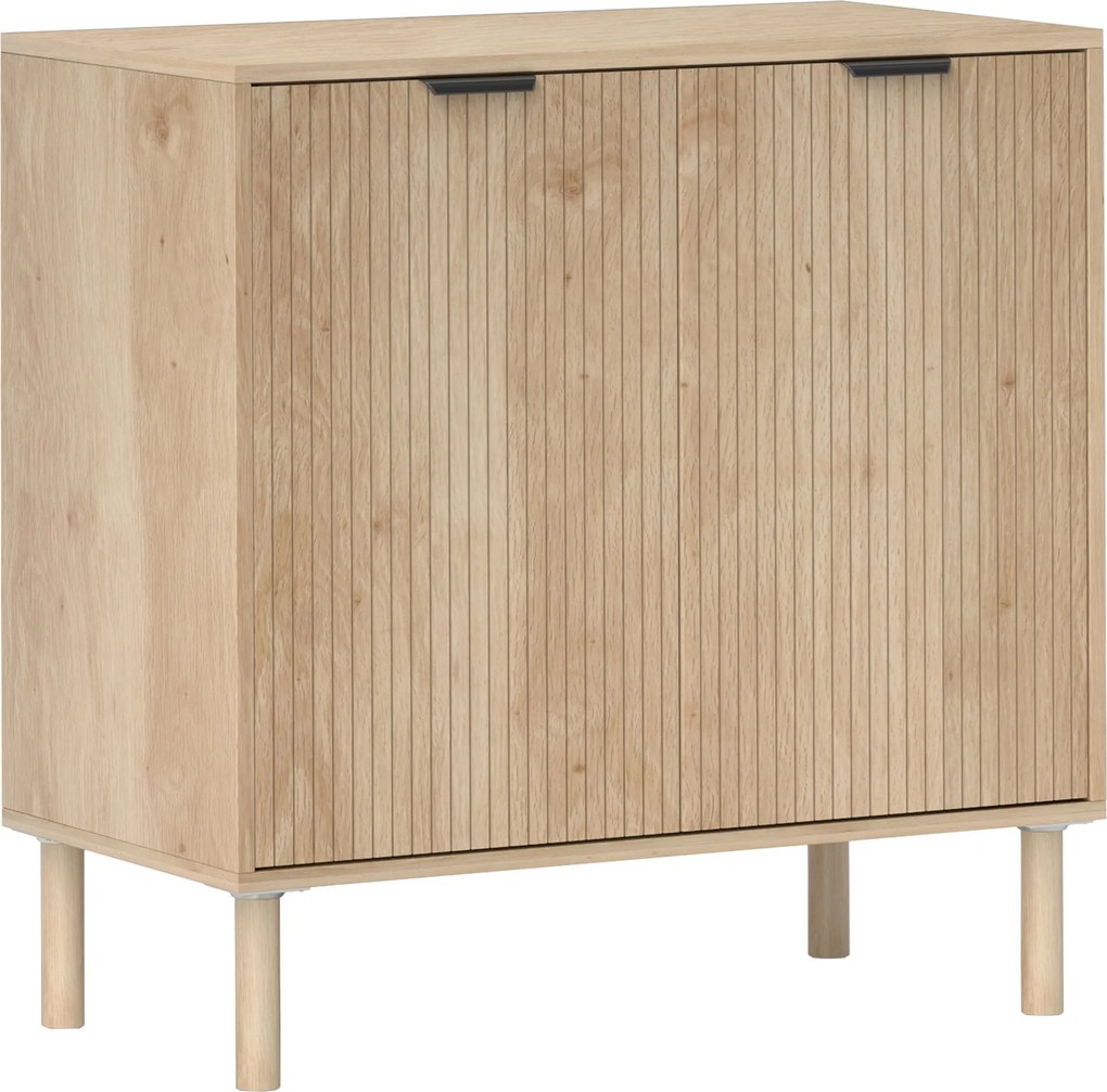 HOMCOM Aparador de Sala de Estar com Prateleira Ajustável Sistema Anti-Tombo e Pés de Madeira de Pinho 78x40x77,5 cm Carvalho | Aosom Portugal