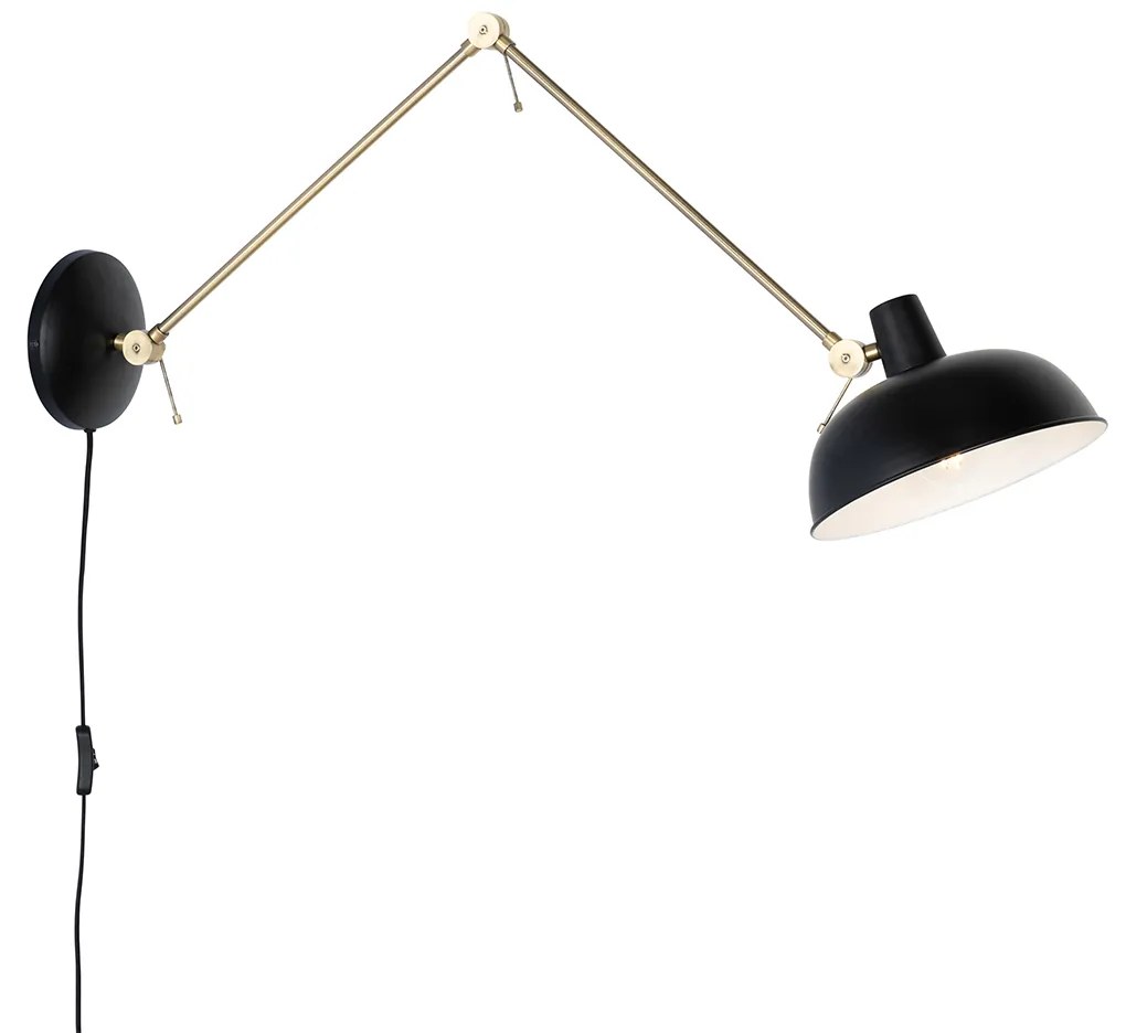 Candeeiro de parede retro preto com bronze - Milou Retro