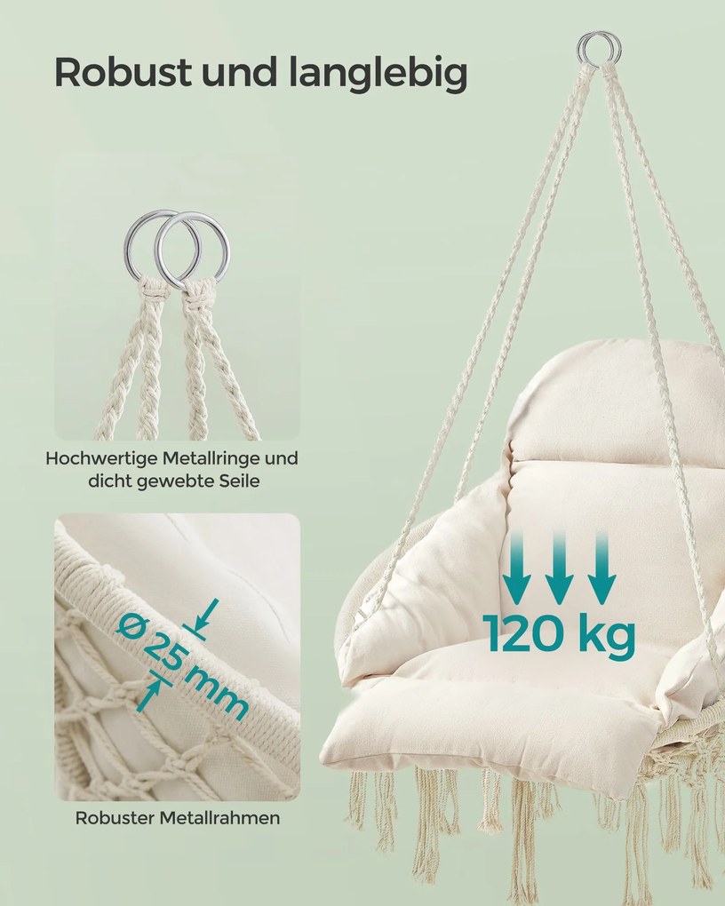 Cadeira suspensa jardim com uma almofada grossa Bege