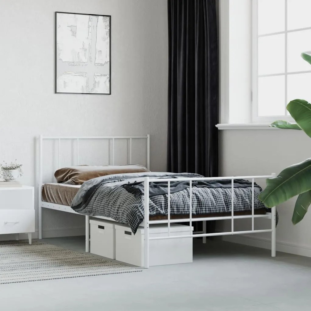 Estrutura de cama com cabeceira e pés 75x190 cm metal branco