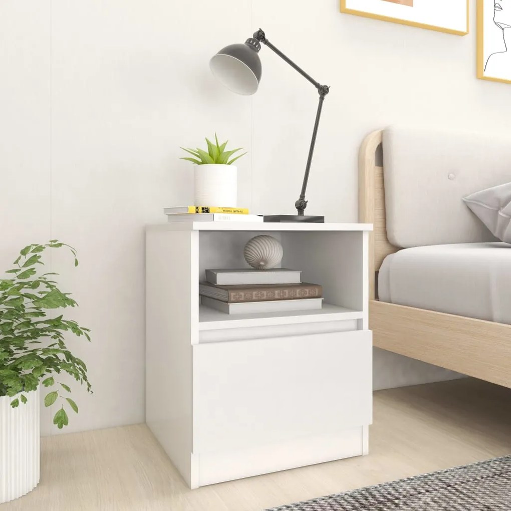 806157 vidaXL Mesa de cabeceira 40x40x50 cm contraplacado branco