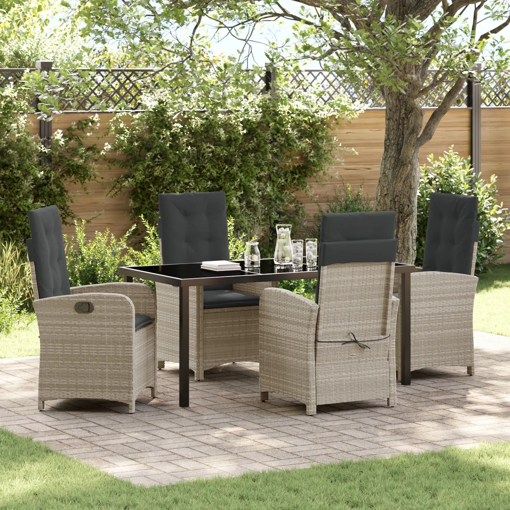 vidaXL Conjunto de Jantar de Jardim de 5 Peças com Almofadas Cinza Claro Rattan Poliéster