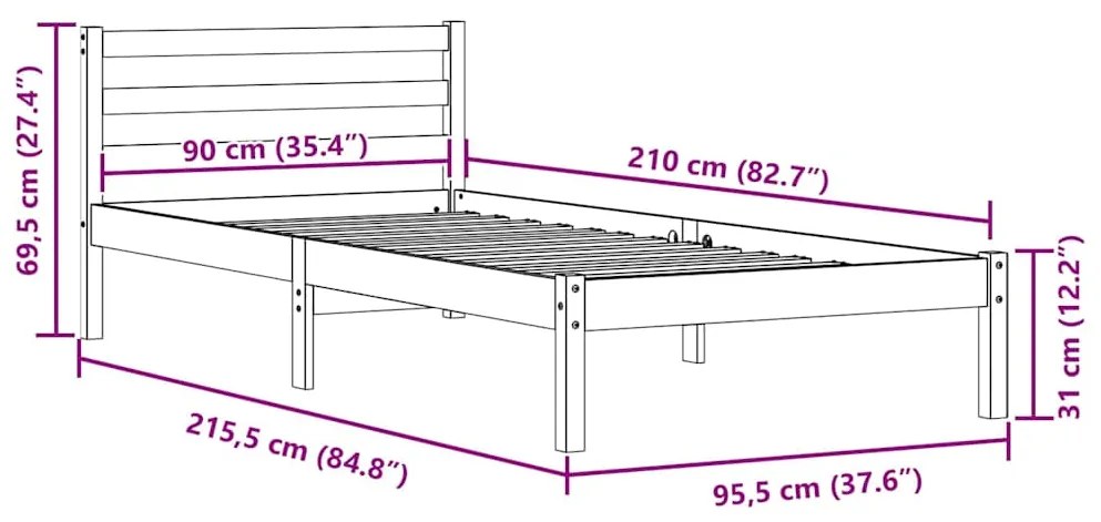 Cama com Cabeceira vidaXL Branca 90x210 cm Madeira de Pinho