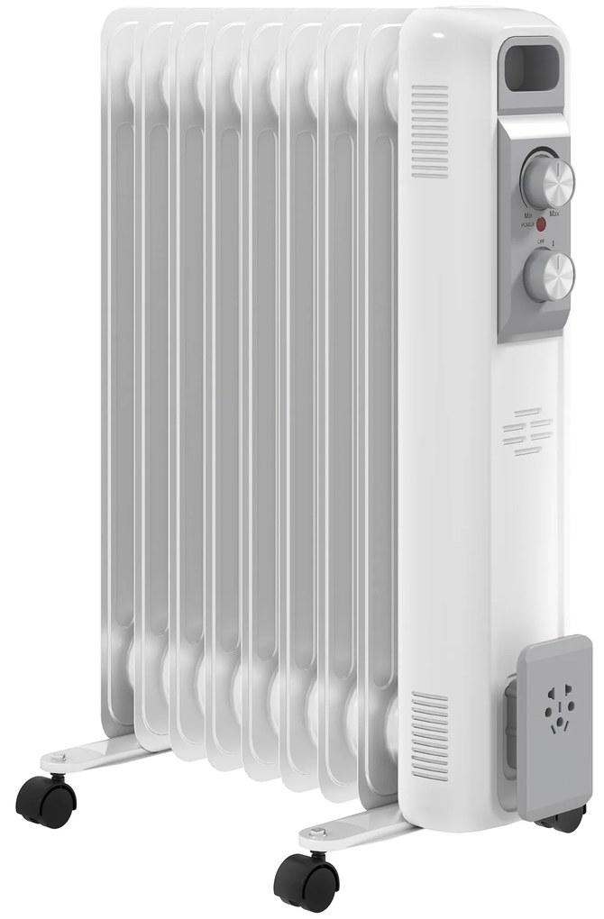 HOMCOM Aquecedor a Óleo Silencioso 2000W com Temperatura Ajustável 3 Ajustes de Aquecimento para 25 m² 29x41,5x62 cm Branco