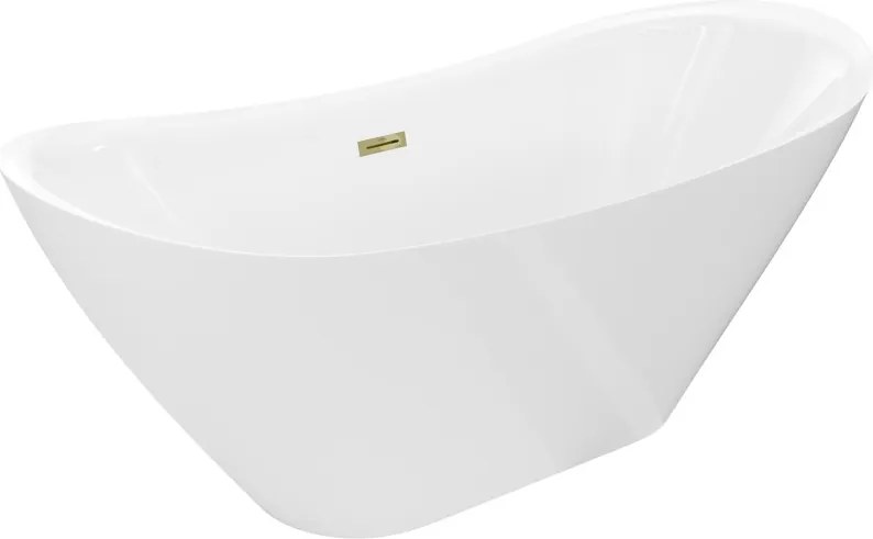 Mexen Lotos banheira independente 140 x 75 cm, branca, transbordo dourado - 52051407700-50