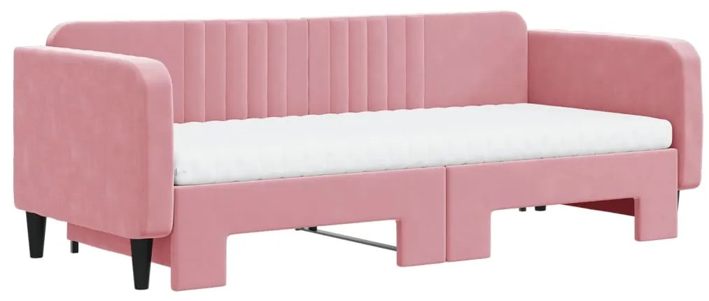 Sofá-cama com gavetão e colchões 90x200 cm veludo rosa