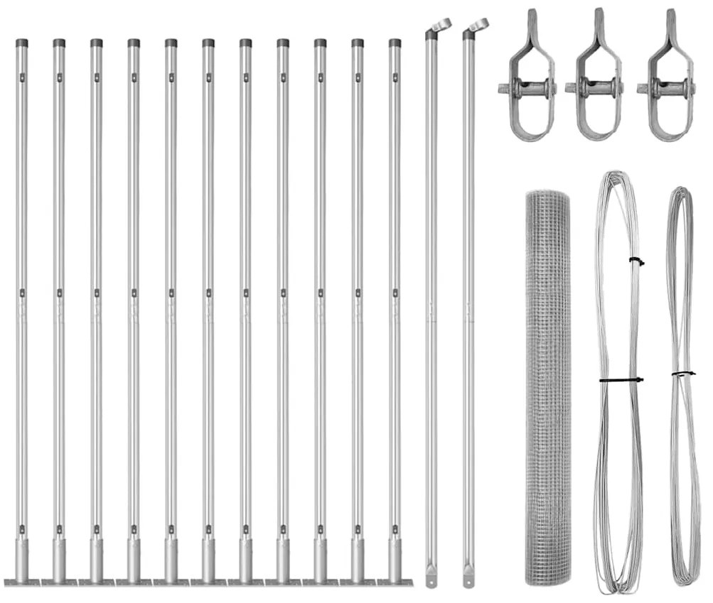 Cerca de Arame Soldado com 13 Postes Flangados 1,2x25 m Aço Galvanizad