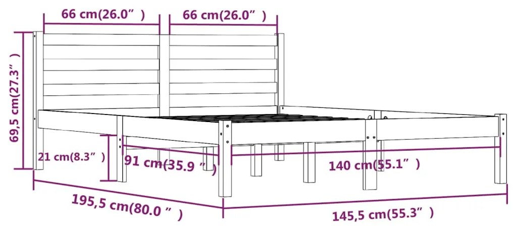 Estrutura de cama 140x190 cm pinho maciço branco