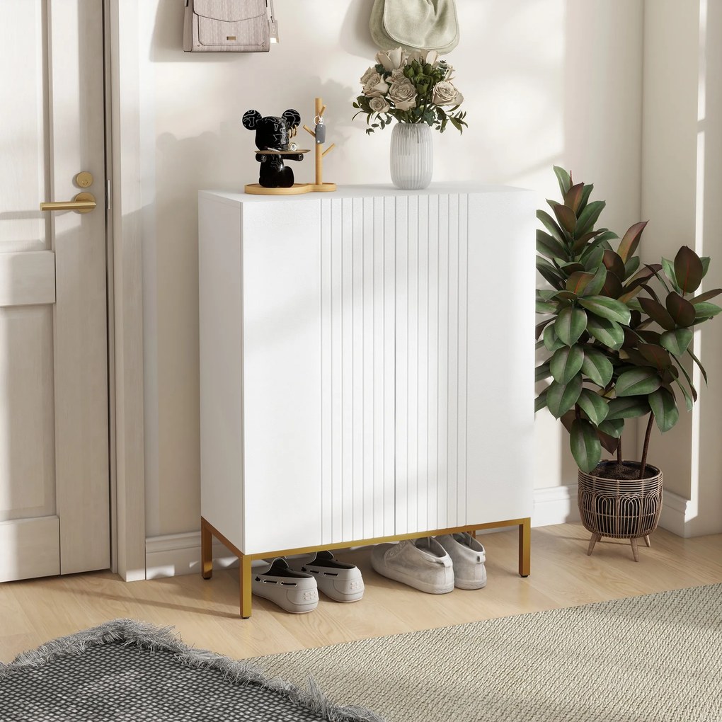 Sapateira com capacidade para 20 pares 72 x 31,5 x 95 cm, armário moderno com portas de fecho suave e prateleiras ajustáveis, branco
