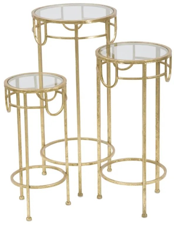 CONJUNTO DE 3 MESAS DE APOIO Ø 33X70-28X60-23X50 CM DOURADAS