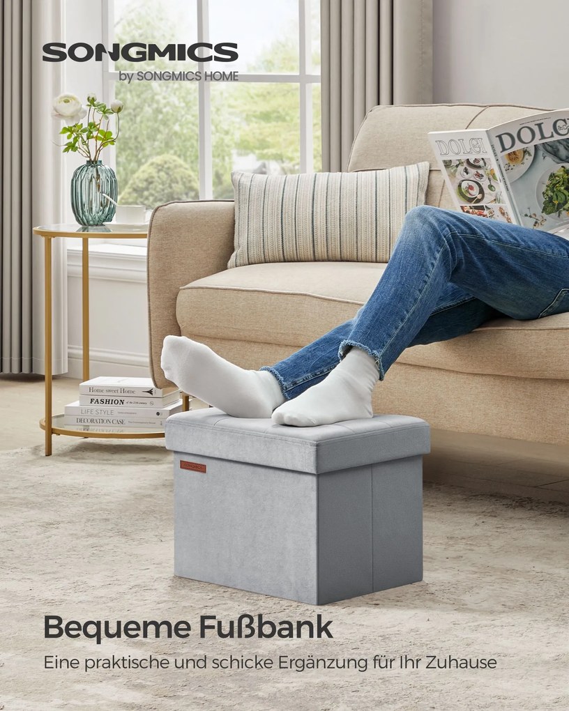 Banco de arrumação com tampa com capacidade para 130 kg 31 x 41 x 31 cm cinzento claro