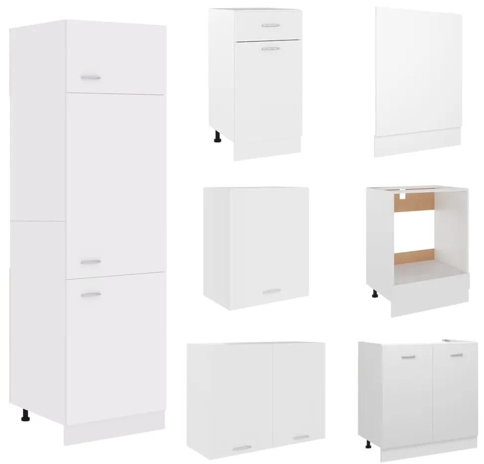 7 pcs conjunto armários de cozinha contraplacado branco