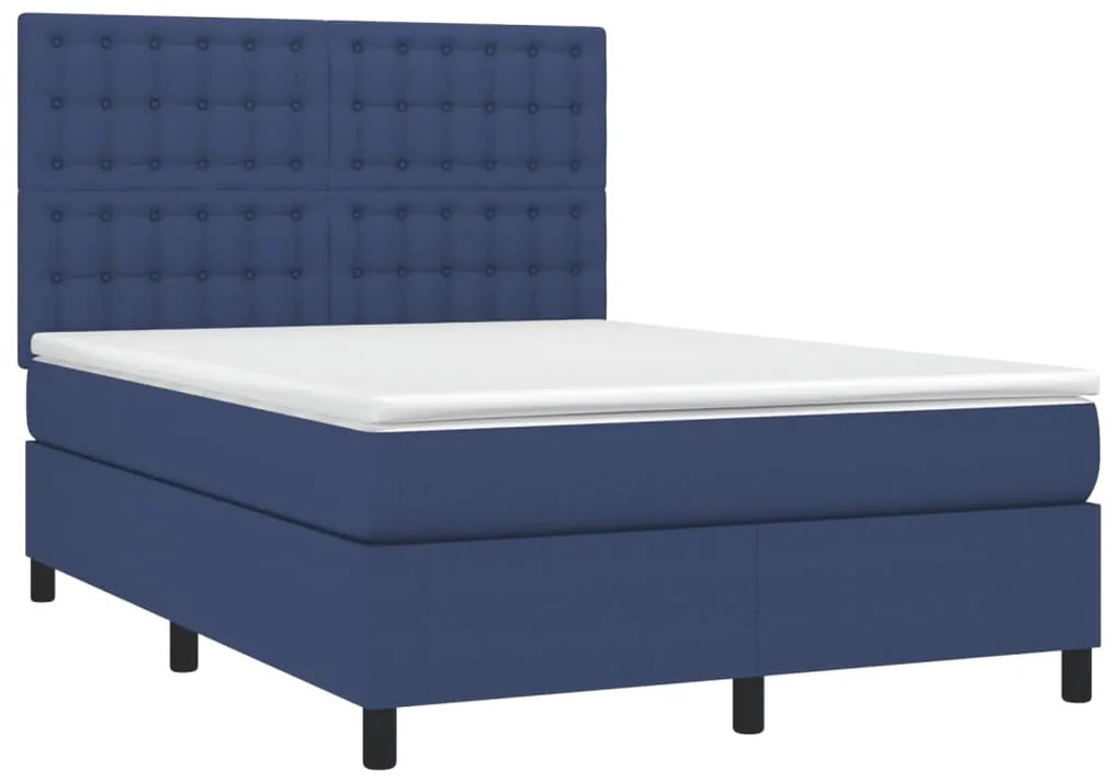 Cama com molas/colchão 140x190 cm tecido azul