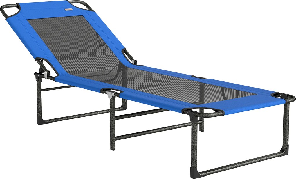 Outsunny Espreguiçadeira Dobrável com Encosto Ajustável em 4 Posições, Alças e Encosto de Textilene Suporta até 120 kg 175x58x68 cm Azul | Aosom Portugal