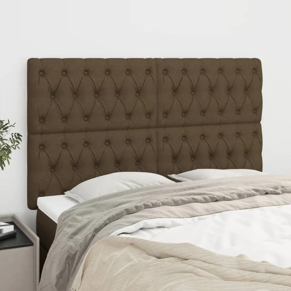 Cabeceira de cama 4 pcs tecido 80x7x78/88 cm castanho-escuro