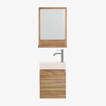 Conjunto De Móvel De Casa De Banho Suspenso Em Madeira De Teca Com Lavatório Integrado Em Cimento Napier Madeira De Teca & Madeira - Sklum