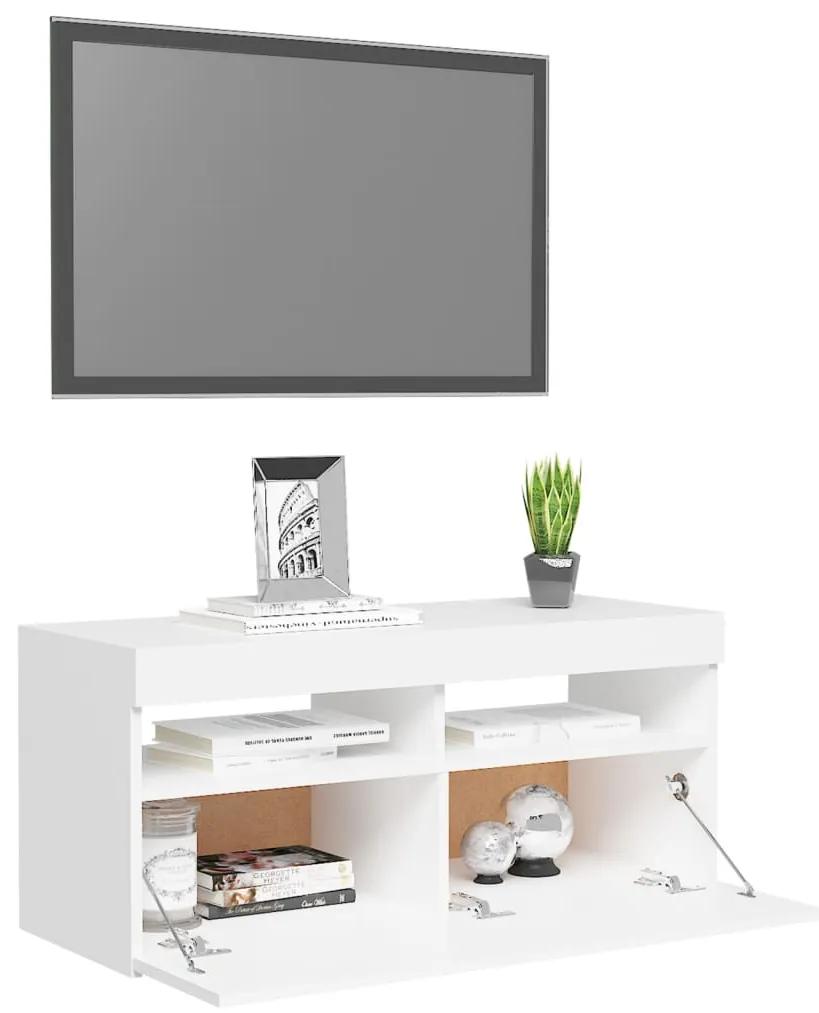 Móvel de TV com luzes LED 90x35x40 cm branco