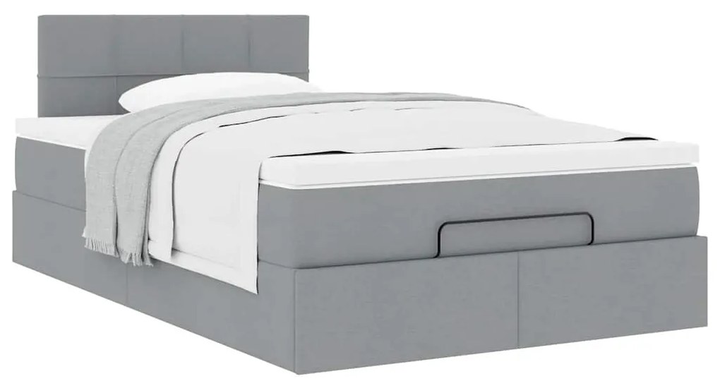 Cama otomana com colchão 120x200 cm tecido cinzento claro