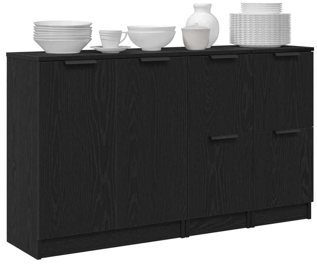 Buffets 3 pcs Madeira de carvalho preta