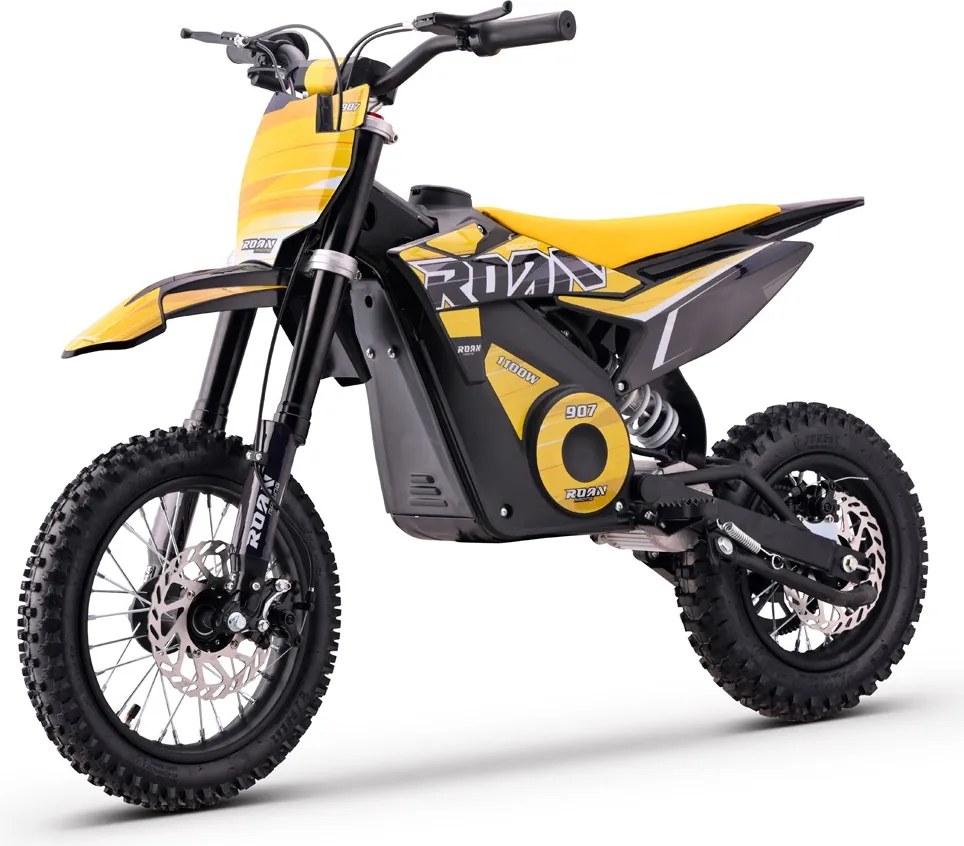 Mini moto elétrica para crianças velocidade até 28 km/h C/Limitador 1100W Roan 907 36V 12/10" Amarela