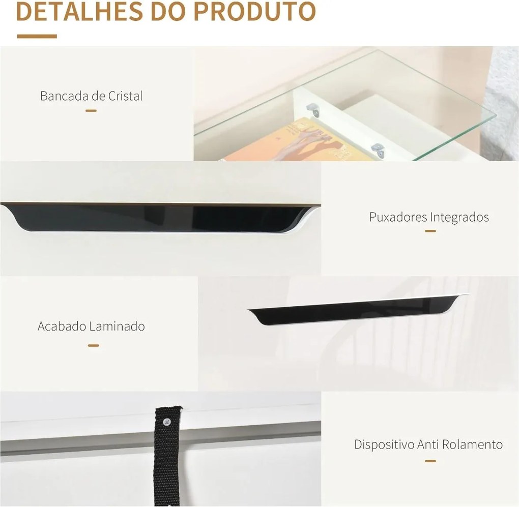 Sapateira Entrada Estreito Móvel para 16 pares de Sapatos com 2 Portas Gaveta Prateleira Aberta e Bancada de Vidro 89x23x96cm Branco