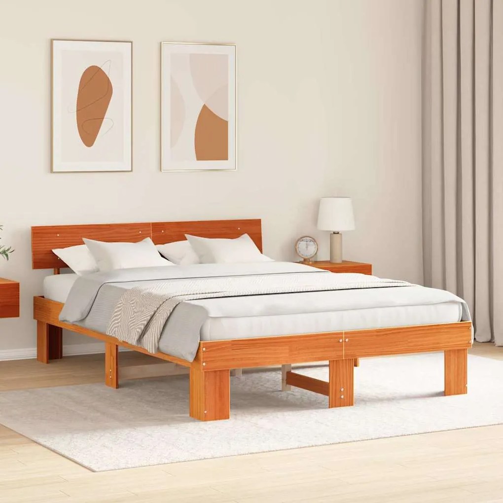 Estrutura da Cama com cabeceira Castanho-mel 140 x 200 cm