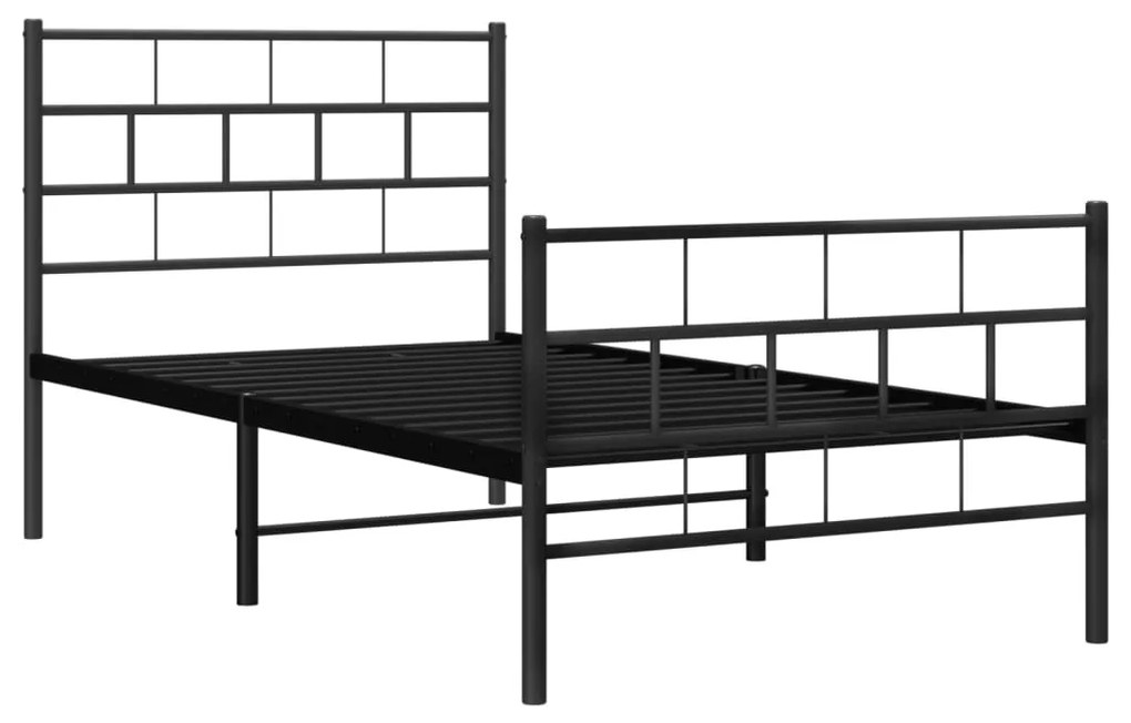 Estrutura de cama com cabeceira e pés 75x190 cm metal preto