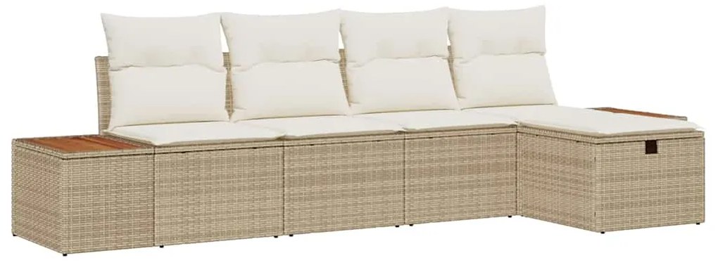 Conjunto de Sofá de Jardim com 5 Peças e Almofadas Bege em Rattan Sint