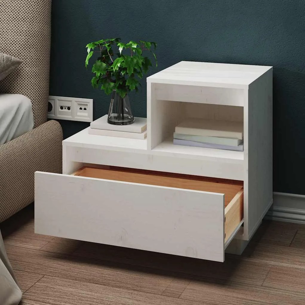 Mesa de cabeceira 60x34x51 cm madeira de pinho maciça branco