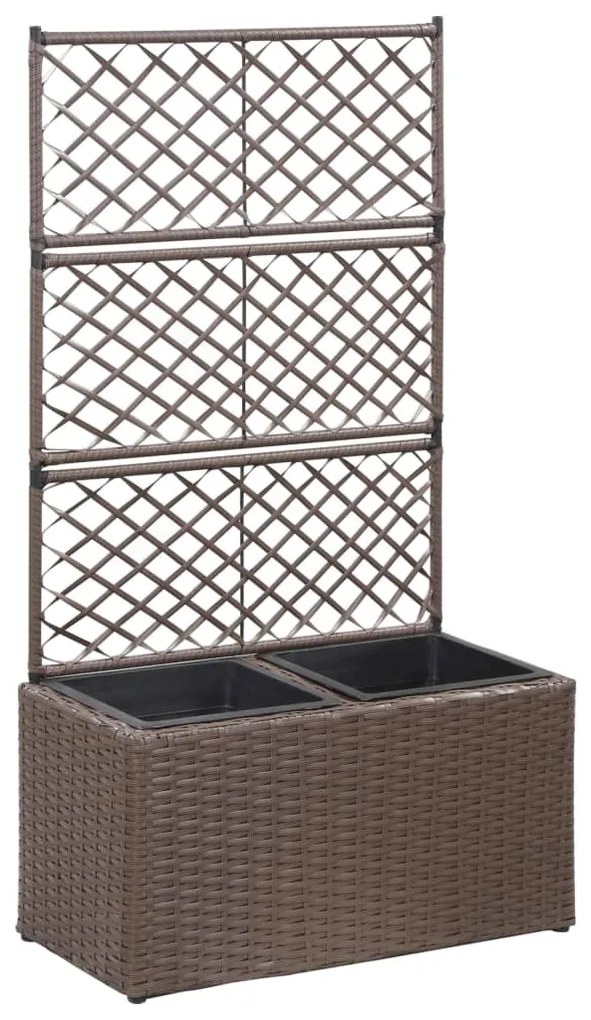 Floreira com treliça e 2 vasos 58x30x107 cm vime PE castanho