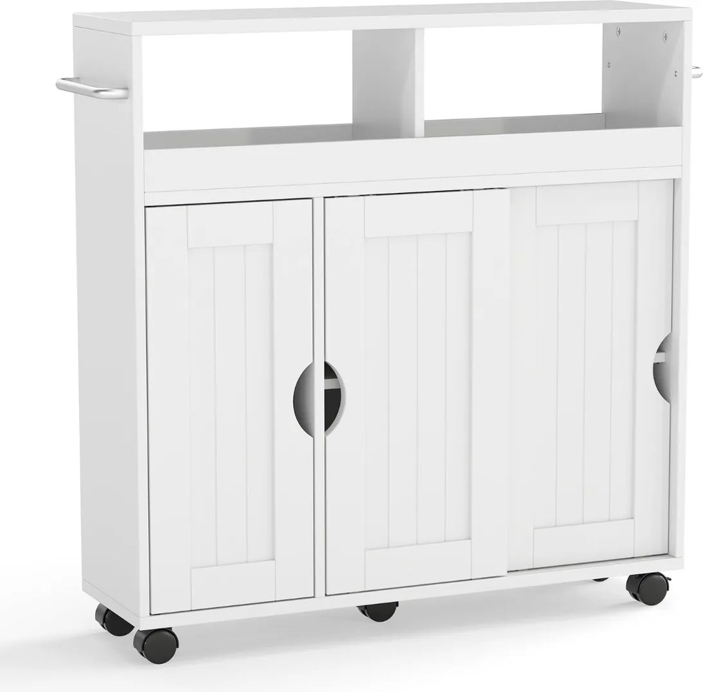 Carrinho de cozinha com rodas 75 x 20 x 72 cm, estreito, com prateleira ajustável e toalheiros, para sala, cozinha ou entrada, branco