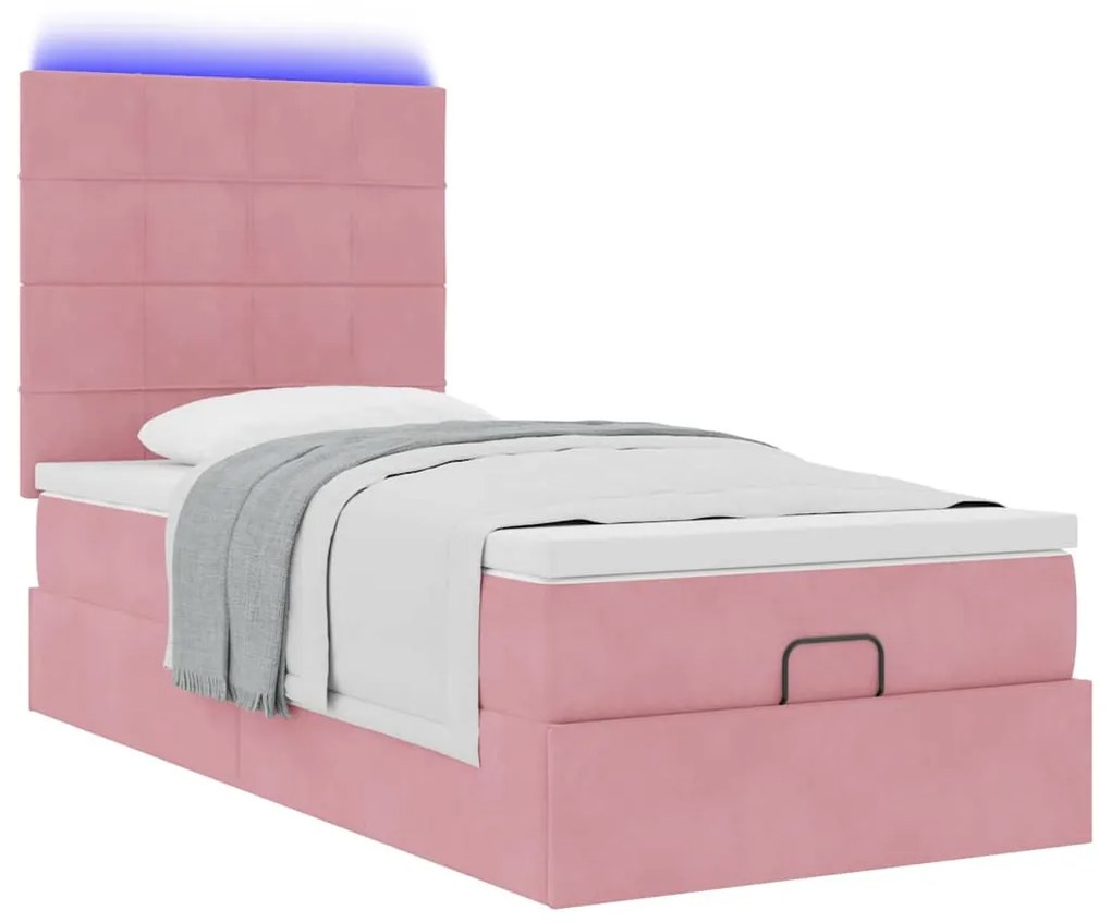 Estrutura de cama otomana com colchões rosa 90x200cm veludo