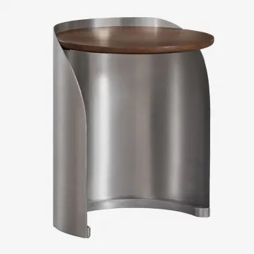 Mesa De Cabeceira Em Madeira De Manga E Aço Inoxidável Xireisa Ø35 Cm - ↑45 Cm - Sklum