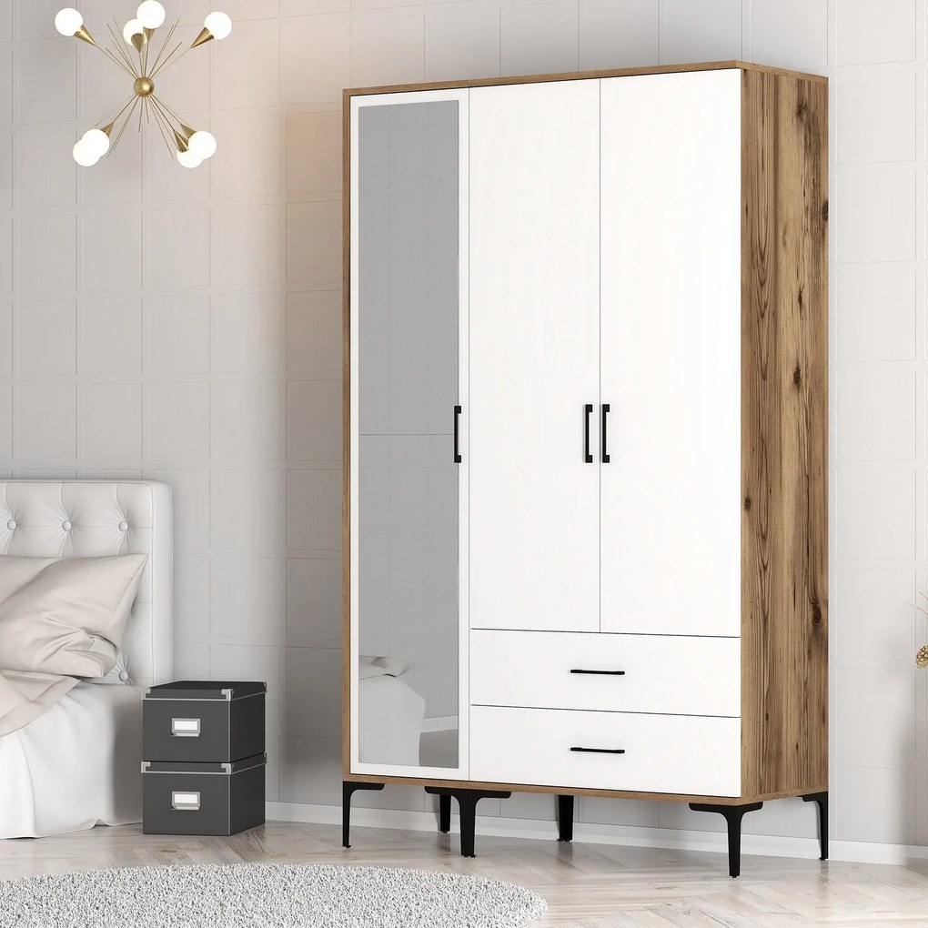 Roupeiro Kumsal RT – Nogueira e Branco – 120 x 47,5 x 201,4 cm