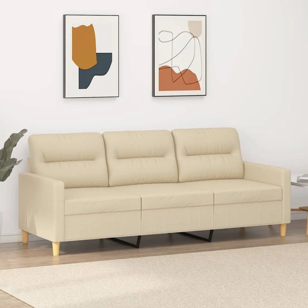 359245 vidaXL Sofá de 3 lugares tecido 180 cm cor creme