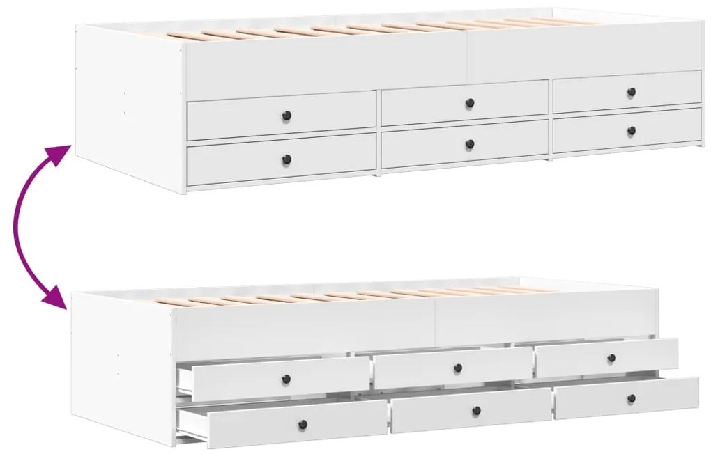 Sofá-cama com gavetas sem colchão 90x190 cm branco
