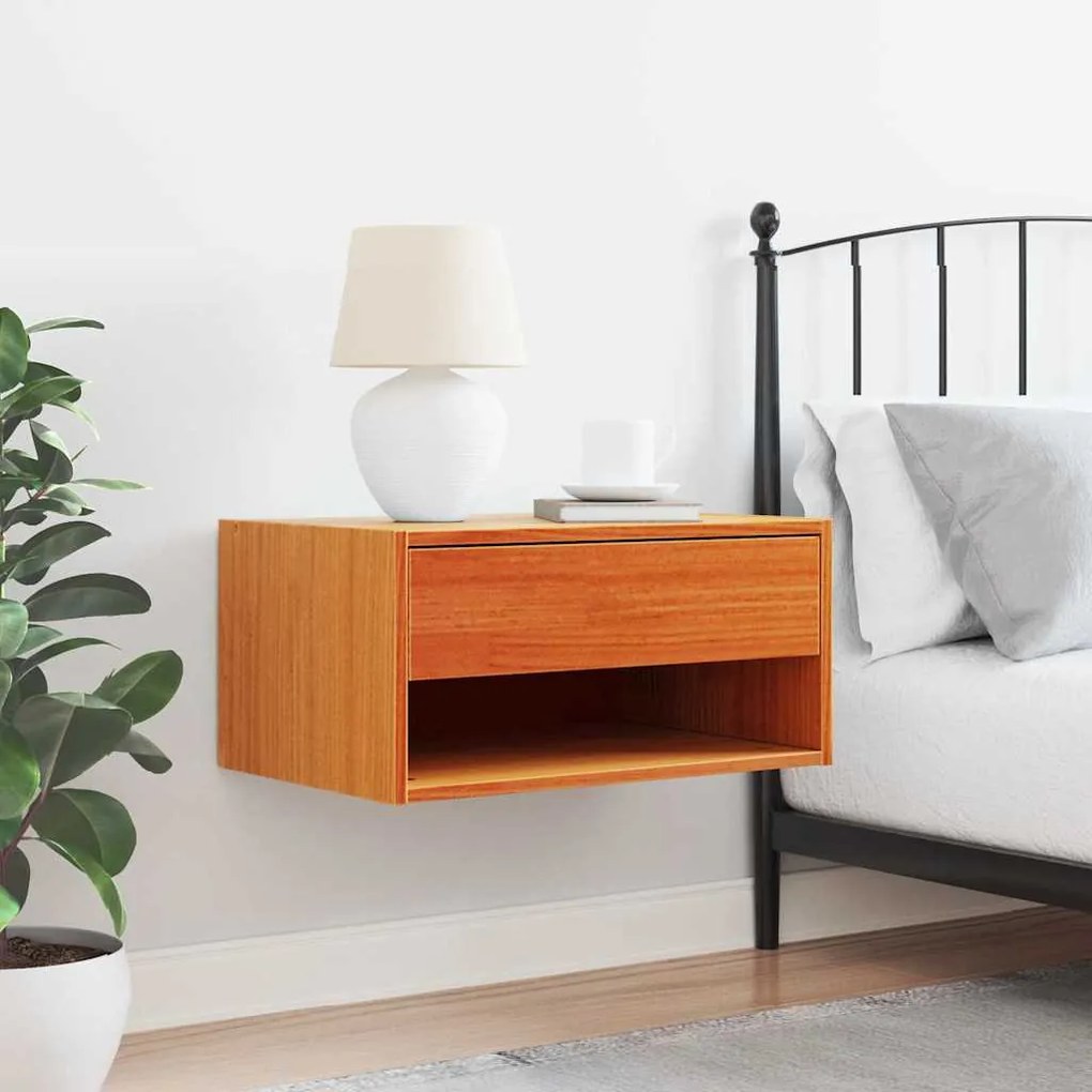 Mesa de Cabeceira Montada na Parede com gaveta Castanho-mel