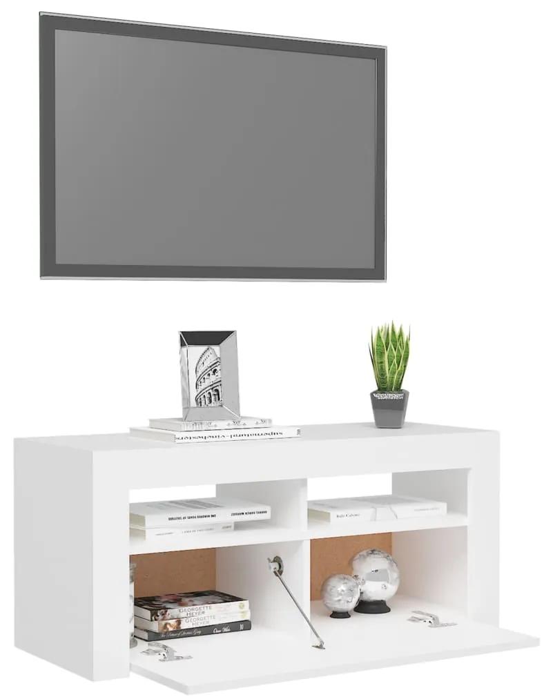 Móvel de TV com luzes LED 90x35x40 cm branco