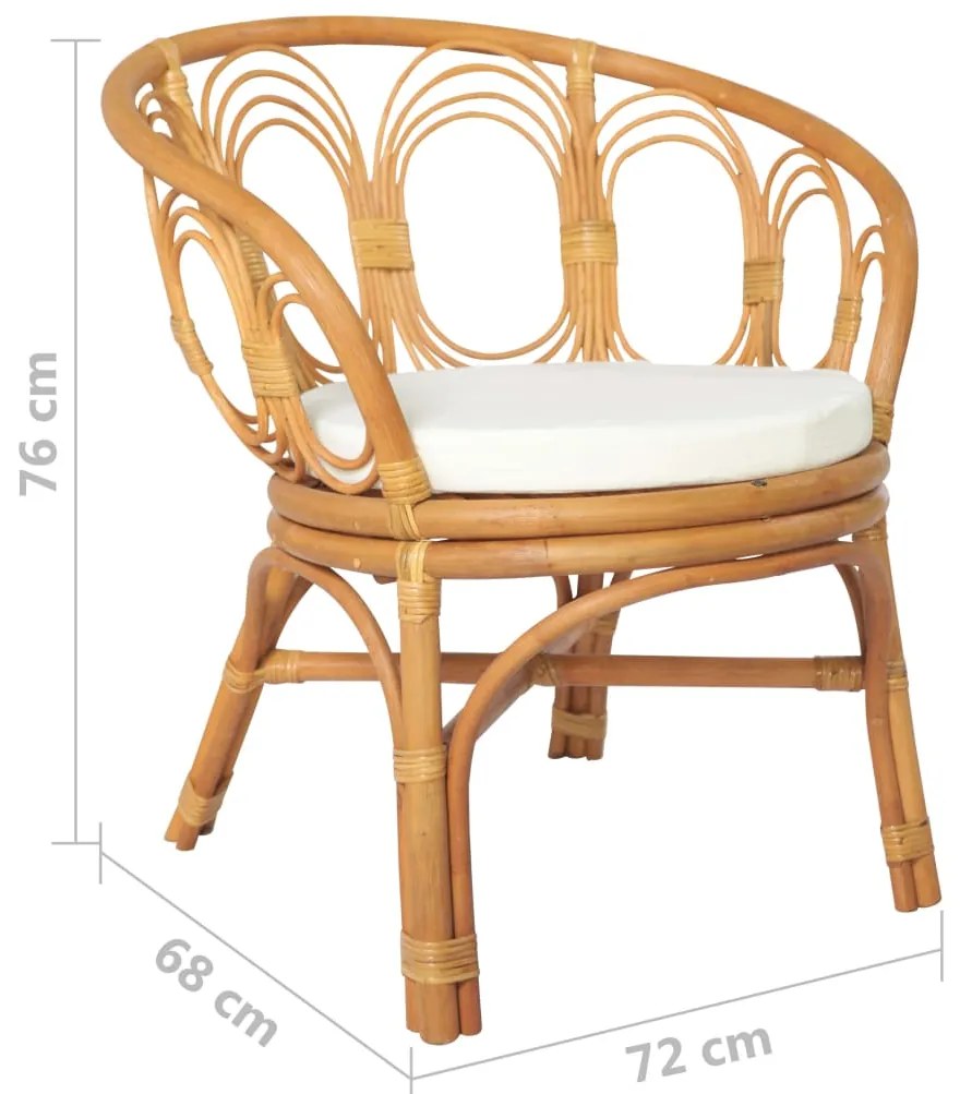 Cadeira jantar c/ almofadão vime natural e linho castanho-claro