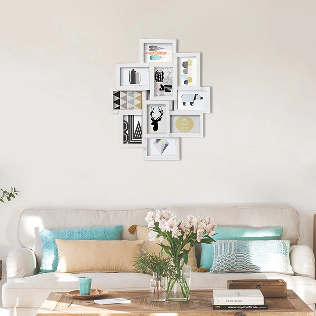 Conjunto de molduras, 10 molduras para fotografias de 10 x 15 cm, Branco
