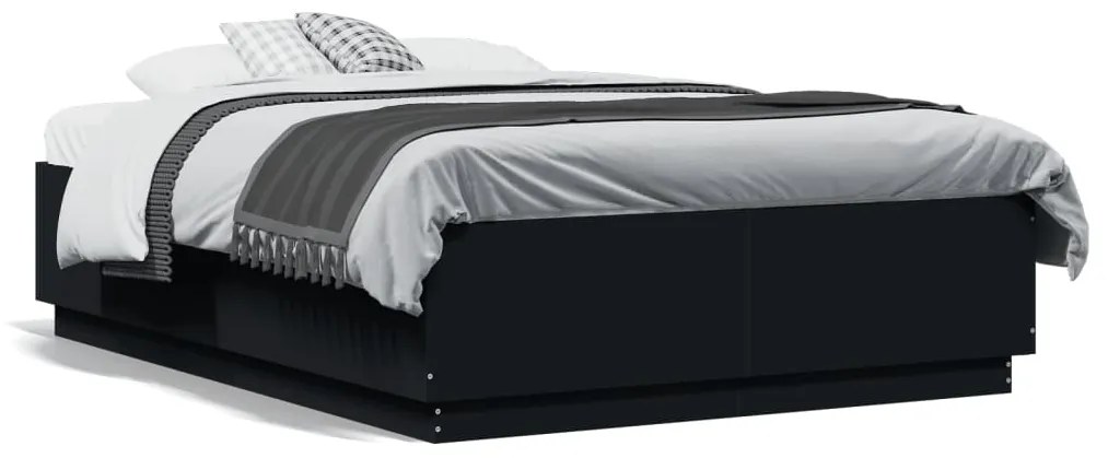 Estrutura cama c/ luzes LED 120x190 cm derivados madeira preto