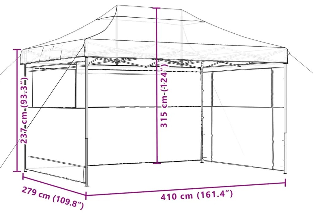 Tenda para festas pop-up dobrável c/ 3 paredes laterais laranja