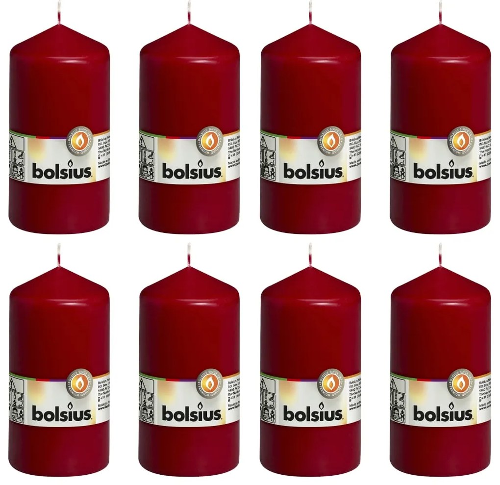 Bolsius Velas cilíndricas 8 pcs 130x68 mm vermelho-tinto