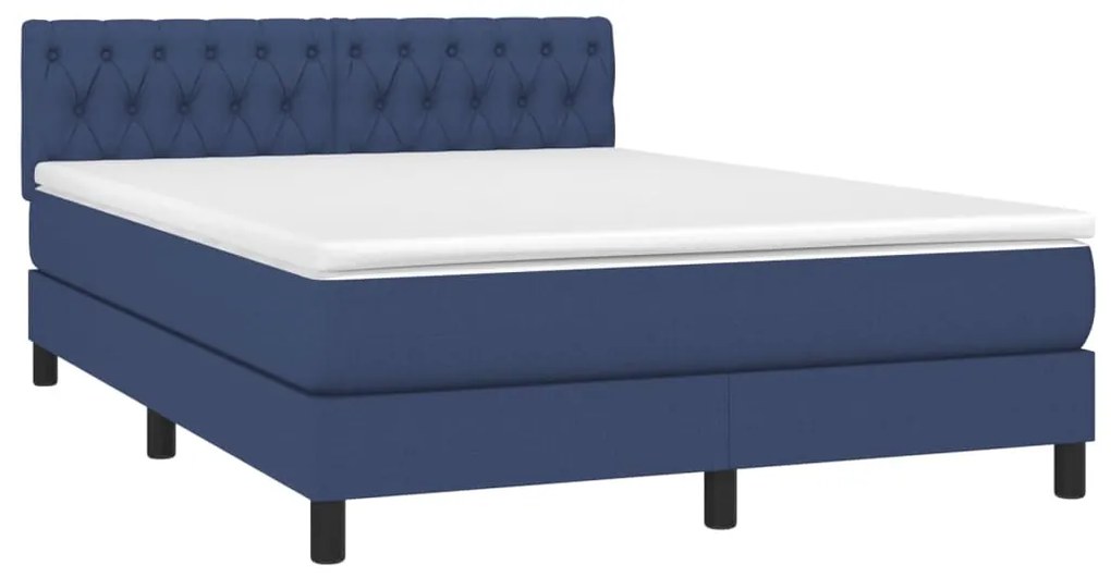 Cama box spring c/ colchão e LED 140x190 cm tecido azul