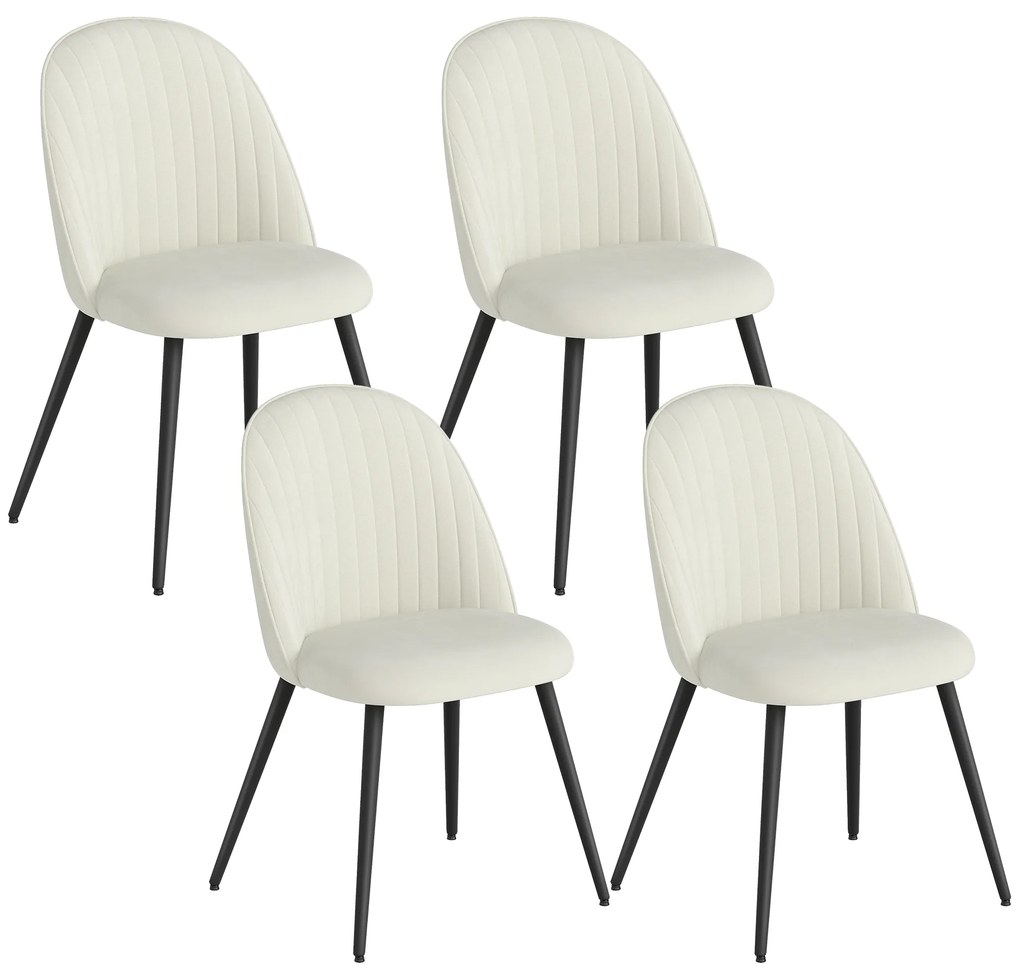 HOMCOM Conjunto de 4 Cadeiras de Sala de Jantar Modernas Cadeiras Estofadas em Veludo com Encosto Alto e Pés de Aço 50x52x83 cm Creme | Aosom Portugal