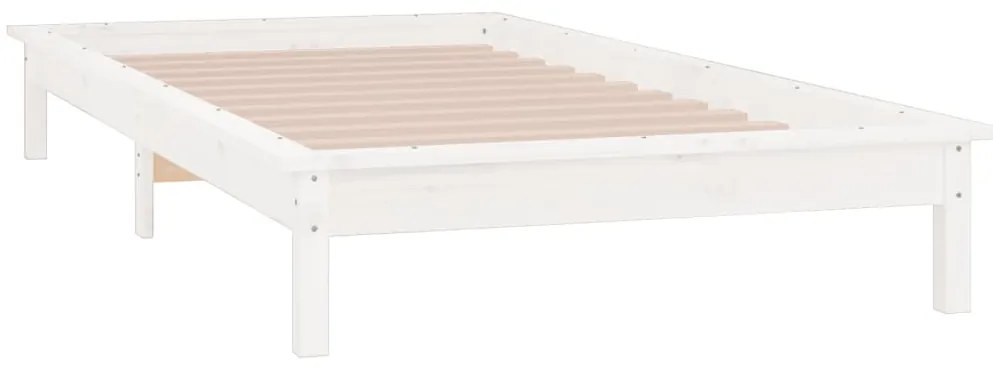 Estrutura de cama c/ luzes LEDs 100x200cm madeira maciça branco